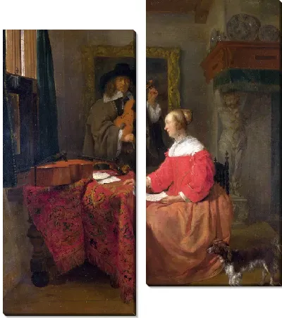 Женщина сидящая за столом и человек настраивающий скрипку (A Woman seated at a Table and a Man tuning a Violin)