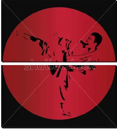 Модульная картина Чёрный силуэт каратиста в красном круге