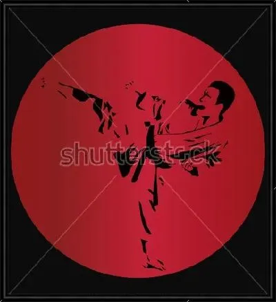 Картина Чёрный силуэт каратиста в красном круге