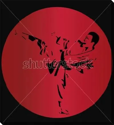 Чёрный силуэт каратиста в красном круге