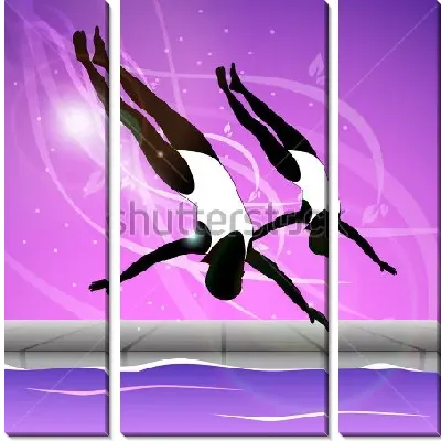 Дуэт девушек выполняет синхронный прыжок в воду