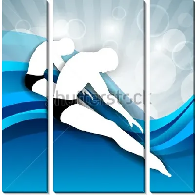 Коллаж с различными геометрическими фигурами и дуэтом мужчин по прыжкам в воду