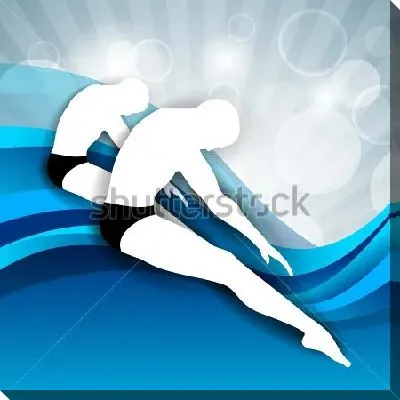 Коллаж с различными геометрическими фигурами и дуэтом мужчин по прыжкам в воду