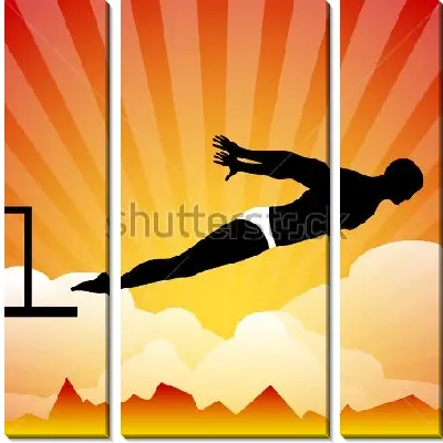 Красочная иллюстрация прыгающего с трамплина в воду спортсмена