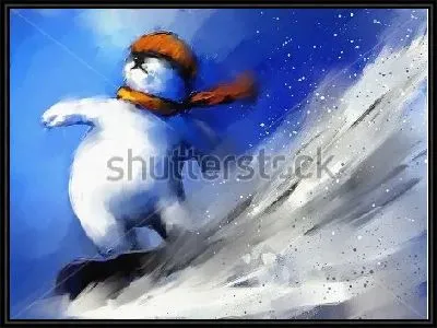 Картина Динамичная акварельная иллюстрация с медвежонком сноубордистом, мчащимся на высокой скорости с горы