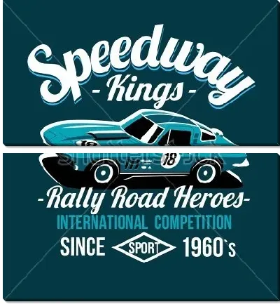 Модульная картина Яркий монохромный плакат с анонсом автогонки и надписями