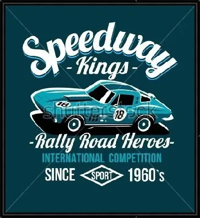 Яркий монохромный плакат с анонсом автогонки и надписями