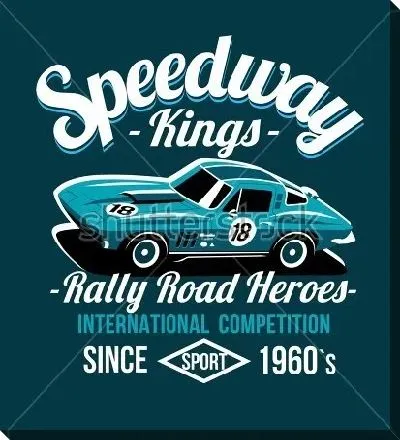 Яркий монохромный плакат с анонсом автогонки и надписями