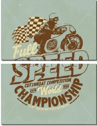 Модульная картина Плакат в винтажном стиле с анонсом гонок на мотоциклах