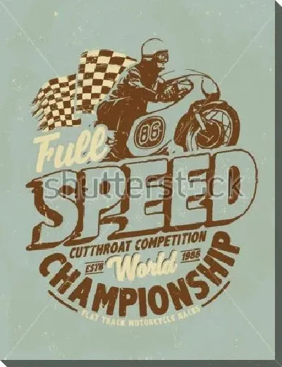 Постер Плакат в винтажном стиле с анонсом гонок на мотоциклах