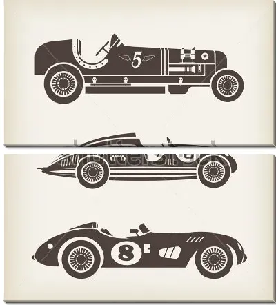 Модульная картина Иллюстрация с винтажными гоночными автомобилями