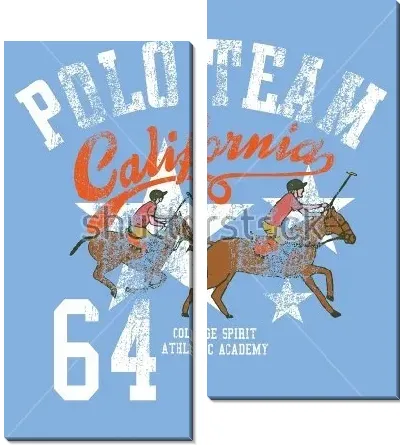 Яркий плакат с игроками конного поло и надписями