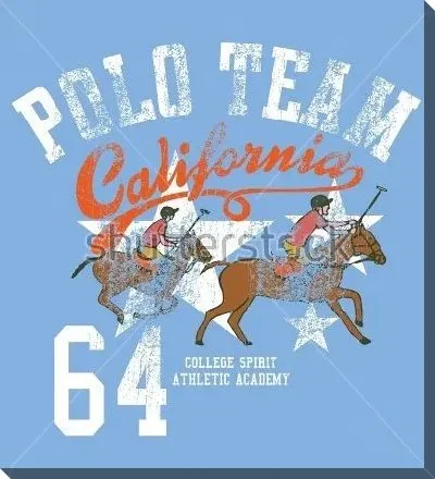 Яркий плакат с игроками конного поло и надписями