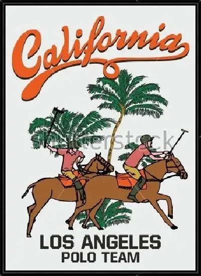 Картина Красочный плакат с игроками конного поло на фоне пальм и надписей