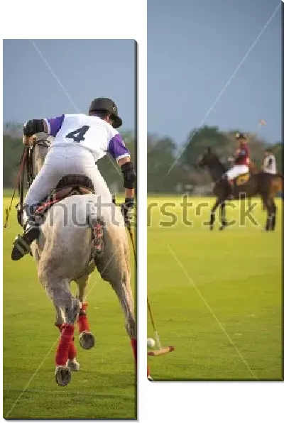 Модульная картина Игрок конного поло бьёт по мячу клюшкой №2