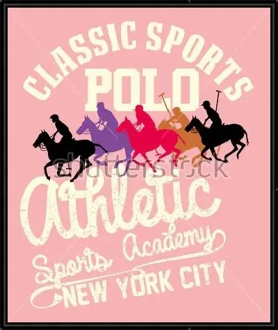 Картина Красочный плакат с разноцветными силуэтами игроков конного поло на фоне надписей