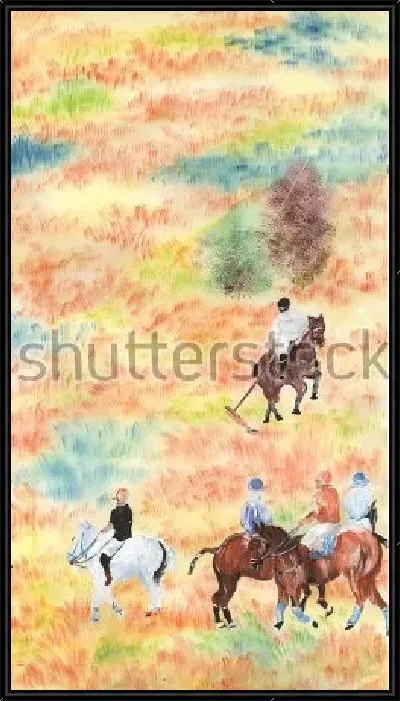Картина Акварельная иллюстрация с игроками конного поло в поле