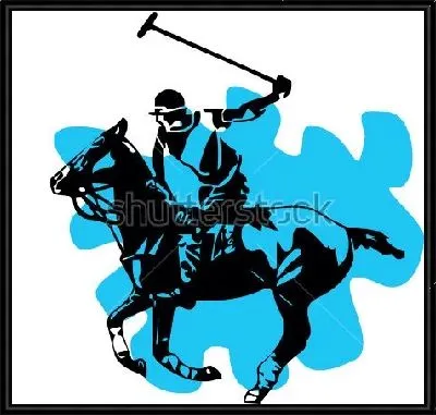 Картина Иллюстрация с чёрным силуэтом игрока конного поло на синем бесформенном фоне