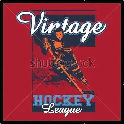 Картина Яркий плакат в винтажном стиле с хоккеистом и надписями