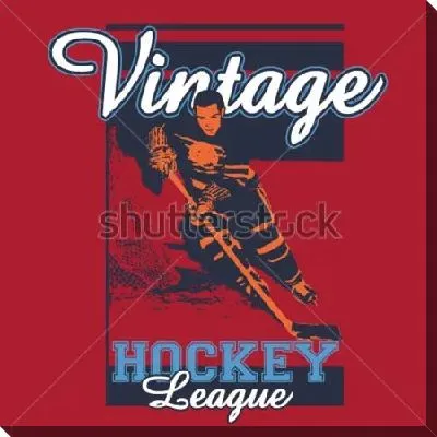 Яркий плакат в винтажном стиле с хоккеистом и надписями
