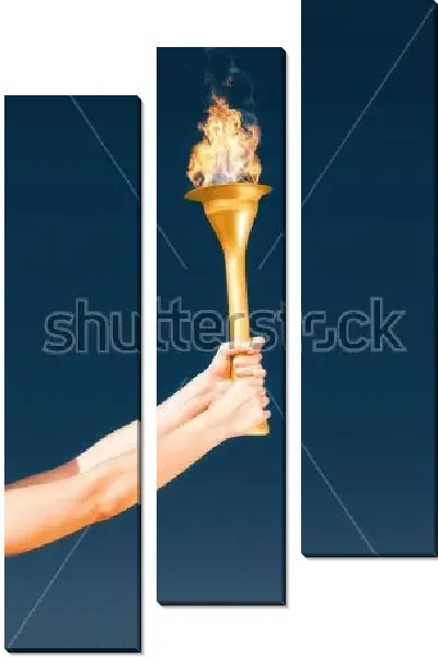 Модульная картина Факел с олимпийским огнём в руках на синем фоне