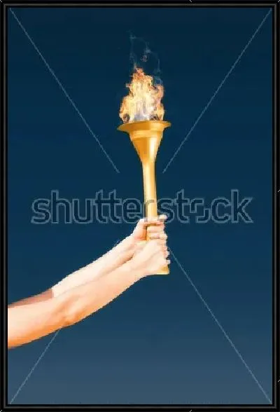 Картина Факел с олимпийским огнём в руках на синем фоне