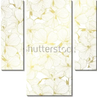 Модульная картина Элегантный золотой узор с цветами герани