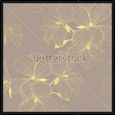 Элегантный золотой узор с цветами герани на тёмном фоне