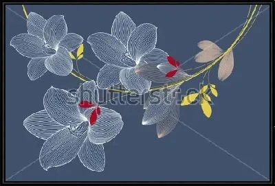 Изящный узор с цветами лилии на глубоком серо-голубом фоне