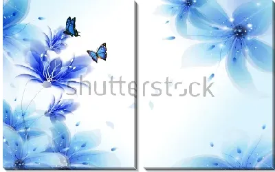 Модульная картина Красивая композиция с голубыми лилиями и синими бабочками