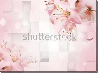 Геометрический коллаж с нежными розовыми цветами лилии