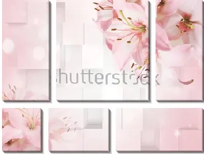 Геометрический коллаж с нежными розовыми цветами лилии