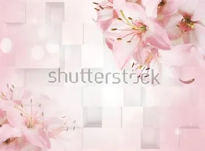 Геометрический коллаж с нежными розовыми цветами лилии