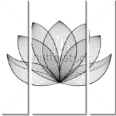 Модульная картина Ажурный цветок лотоса из линий на белом фоне