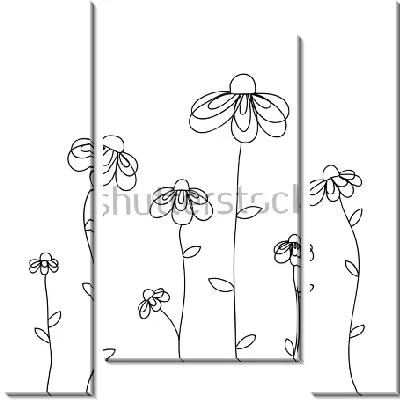 Модульная картина Лаконичный детский рисунок с ромашками