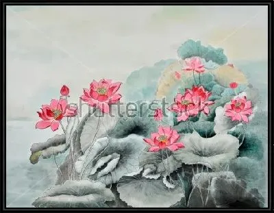 Красивая акварельная иллюстрация красных лотосов в японском стиле