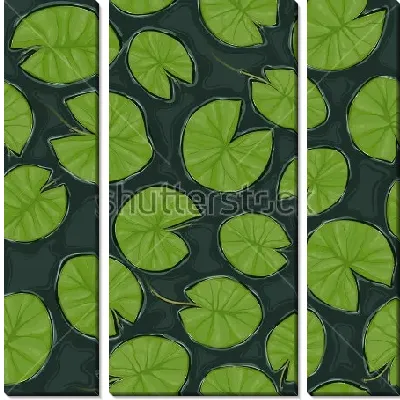 Модульная картина Иллюстрация с листьями кувшинок на поверхности пруда