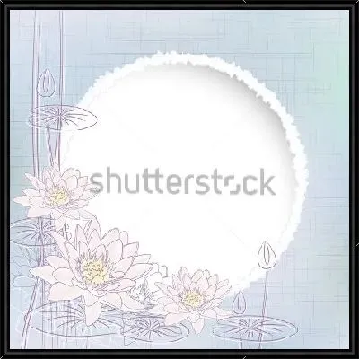 Картина Иллюстрация в пастельных тонах с цветущими кувшинками на фоне стилизованного солнца на серо-голубом фоне