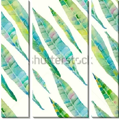 Модульная картина Акварельная иллюстрация с зелёными листьями олеандра на белом фоне