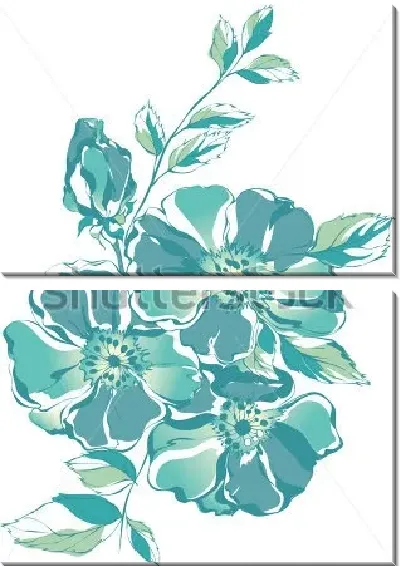 Модульная картина Монохромная иллюстрация красивых цветов олеандра на белом фоне