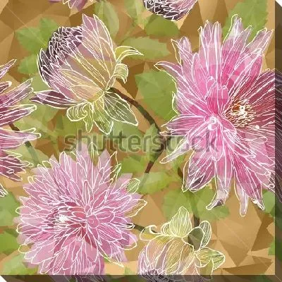 Красивый коллаж с нежными розовыми астрами и листьями на геометрическом фоне