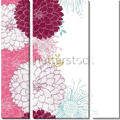 Модульная картина Яркая композиция с разноцветными цветками георгина на белом фоне