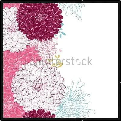 Картина Яркая композиция с разноцветными цветками георгина на белом фоне