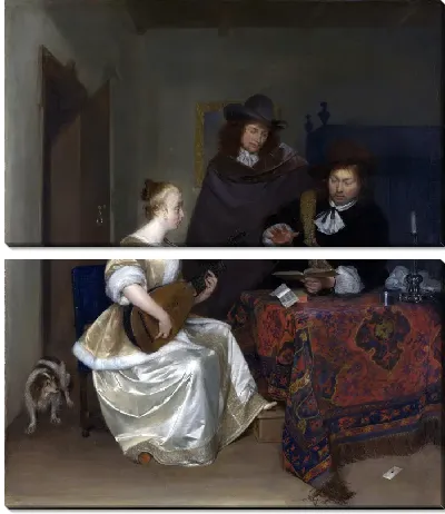 Картина Женщина играющая на теорбе и двое мужчин (A Woman playing a Theorbo to Two Men)