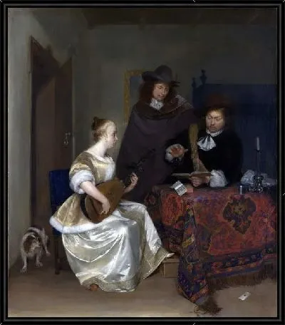 Женщина играющая на теорбе и двое мужчин (A Woman playing a Theorbo to Two Men)