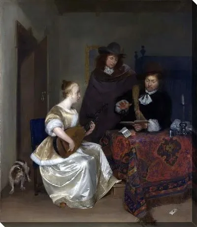 Женщина играющая на теорбе и двое мужчин (A Woman playing a Theorbo to Two Men)