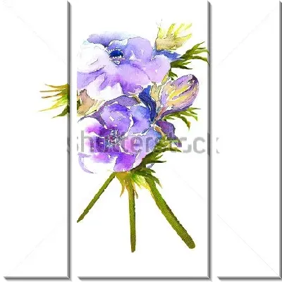 Модульная картина Акварельный рисунок букетика голубых анемон на белом фоне