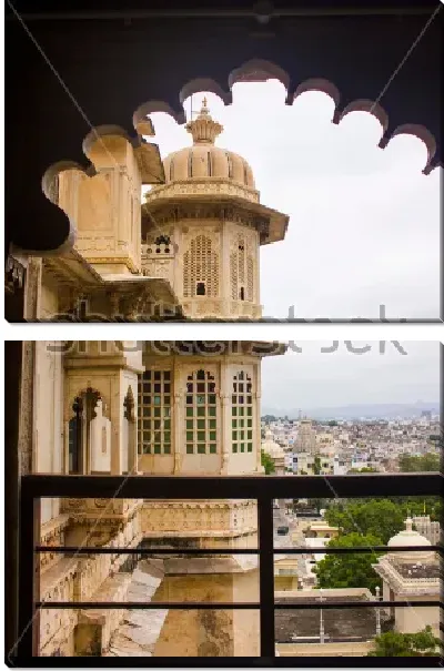 Модульная картина Вид на современный город вдали из окна старинного Дворца Удайпура (Индия)