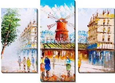 Модульная картина Улица Парижа в солнечный день с видом на мельницу Монмартра
