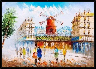 Картина Улица Парижа в солнечный день с видом на мельницу Монмартра